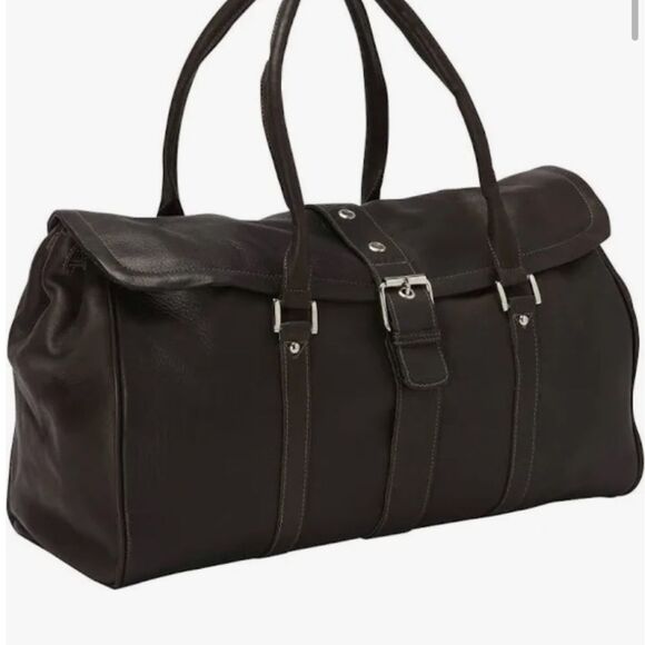 Piel Leather Chocolate Buckle Flap-Over Satchel NWT Currently Selling for $291 - Picture 2 of 9
